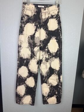 12th Tribe Jeans Womens Small Black Acid Wash Polka Dot High Rise Straight Denim
